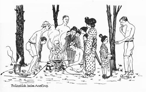 German POWs with local people at Kushigi shore Eindr&uuml;cke des Kontaktes mit Japanern an der Kushiki-K&uuml;ste