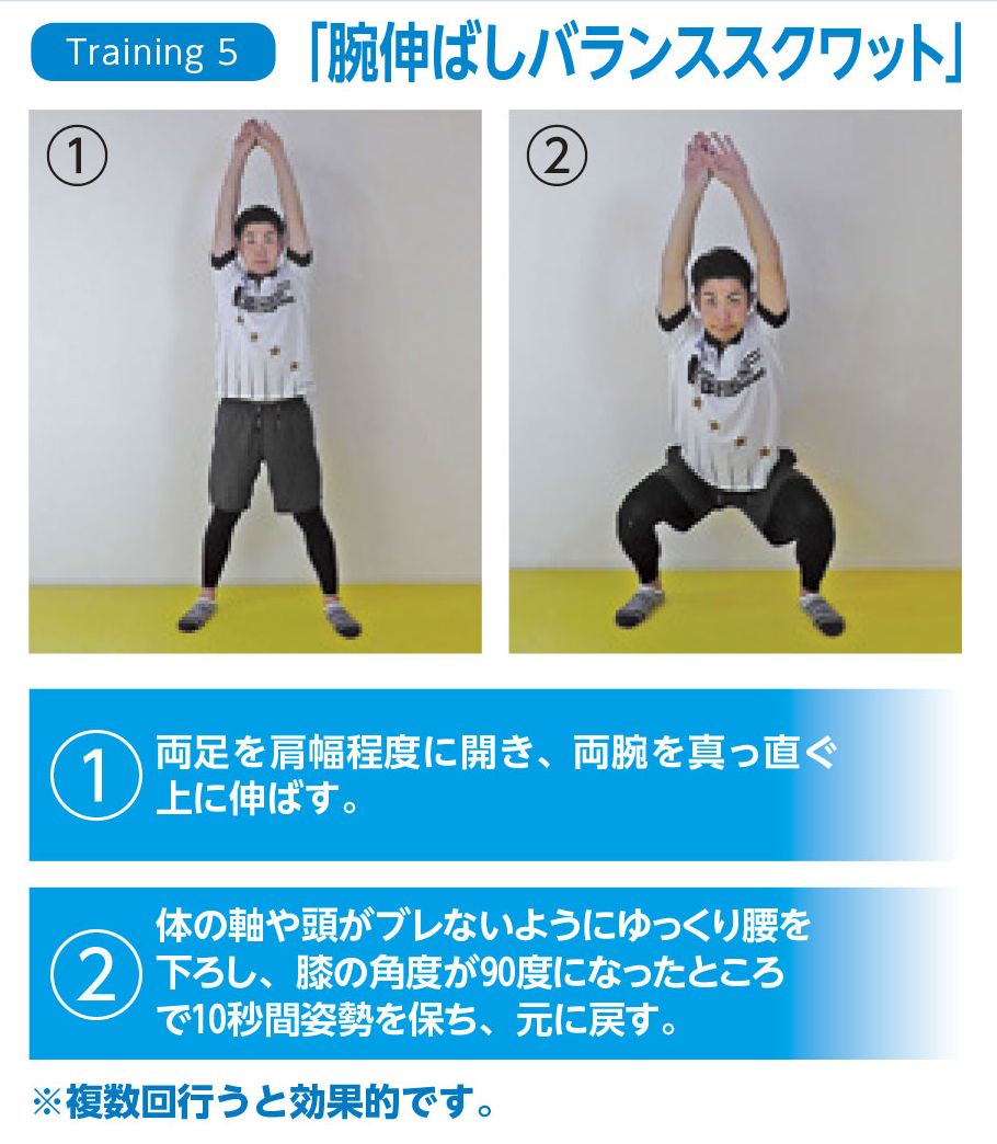 腕伸ばしバランススクワット
